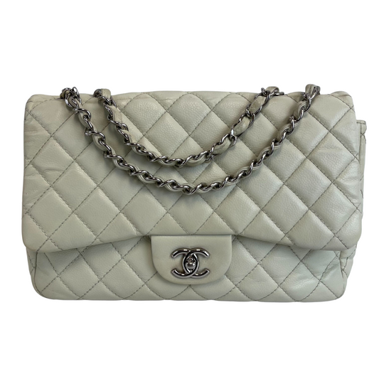 CHANEL - Classic Maxi CC Ecru Single Flap Shoulder Bag