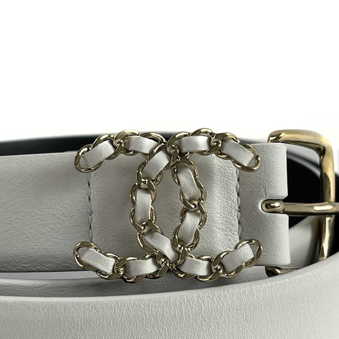 Chanel 21P New w/ Tags CC White leather Belt Size 75