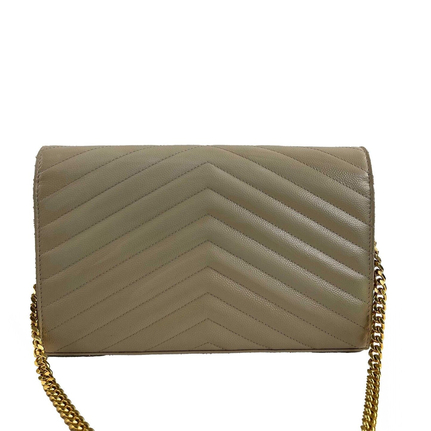 Saint Laurent - YSL Monogramme Grain de Poudre Wallet Chain / Beige Crossbody