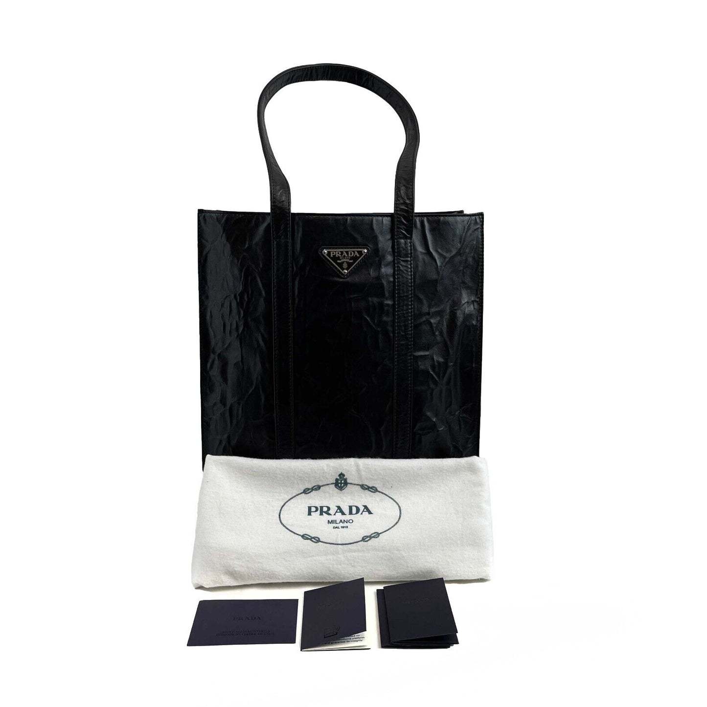 Prada - Pristine - Small Antique Nappa Shopping Leather Tote - Black - Handbag