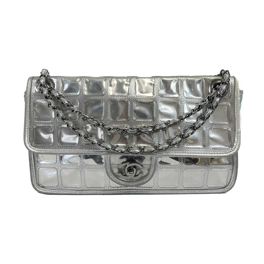 CHANEL - Ice Cube Silver PVC Medium CC Quilted Vinyl Single Flap Shoulder Bag