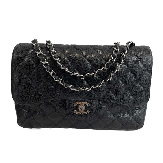 CHANEL - Black CC Caviar Quilted Leather Jumbo Shoulder Bag