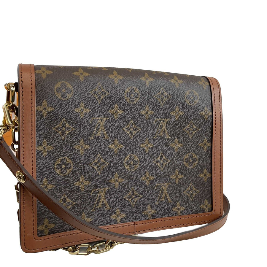 Louis Vuitton Dauphine Reverse Monogram Canvas Leather MM Brown Handbag NEW Box