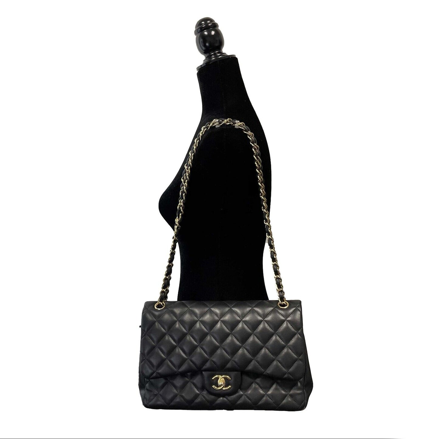 CHANEL - CC Lambskin Leather Quilted Jumbo Double Flap - Black Shoulder Bag