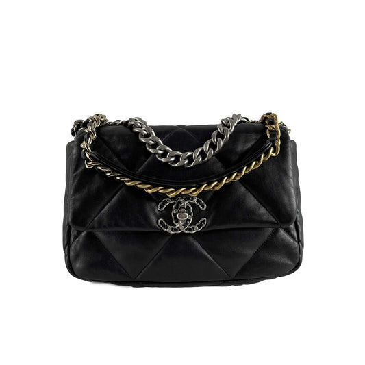 CHANEL - NEW Chanel 19 Medium CC Lambskin Black Flap Shoulder Bag