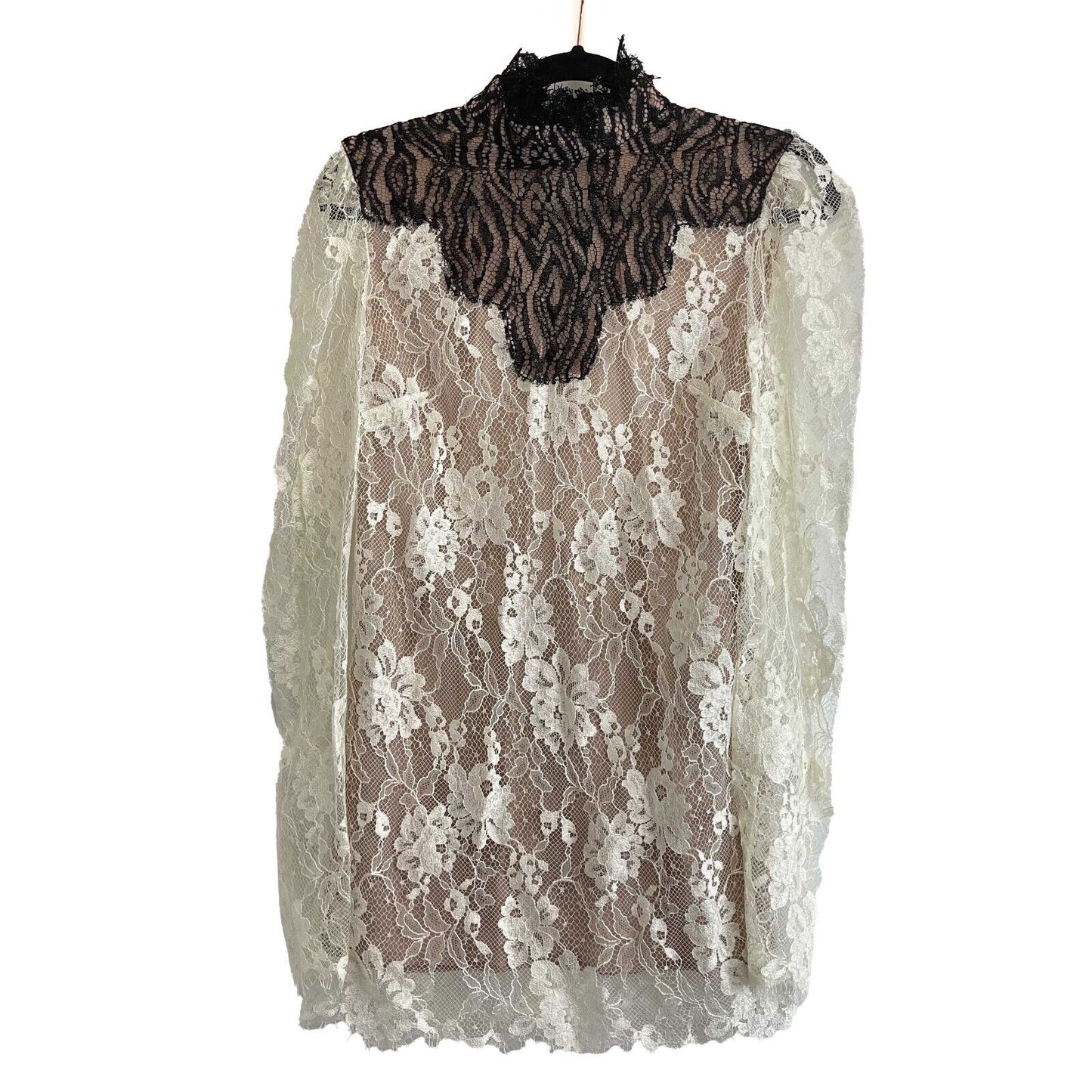 Lanvin Excellent Black And Cream Lace Cream, Black, Nude 34 US 4 Blouse
