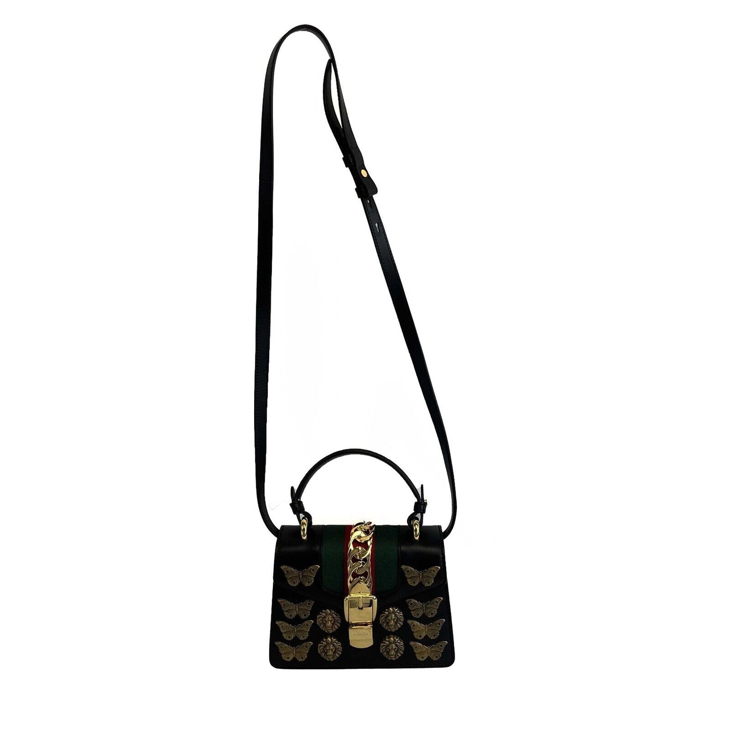 Gucci - New w/o Tags - Black Sylvie Animalier Mini Top Handle w/ Strap