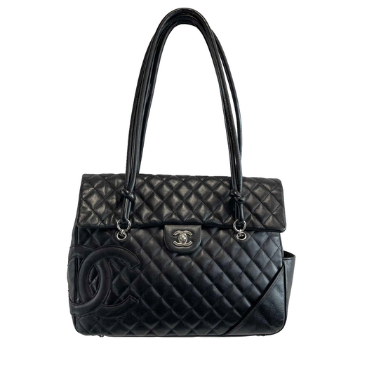 Chanel Very Good Cambon Large Ligne Tote Flap Black Leather Shoulder Handbag