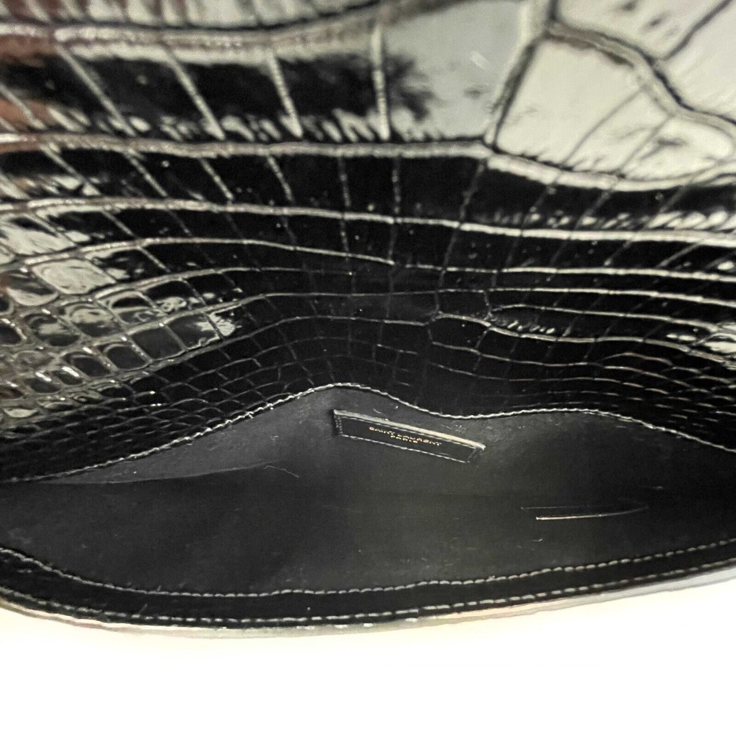 Saint Laurent - Uptown Pouch - Black Patent Calfskin Leather Embossed Alligator