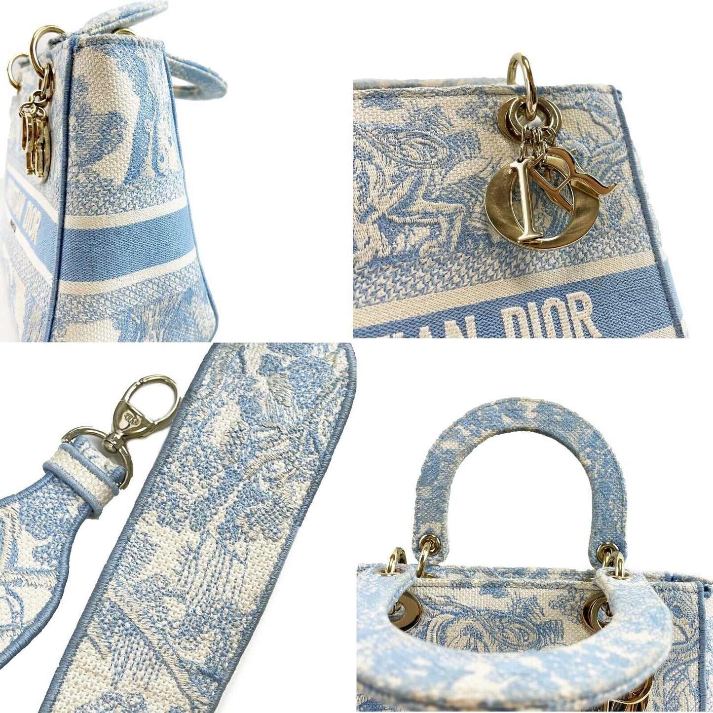 Christian Dior Toile de Jouy Lady D-Lite Bag Embroidered Canvas Cornflower Blue