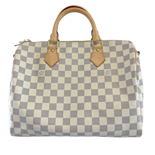 Louis Vuitton Speedy 30 Damier Azur White Handbag New w/ Box White