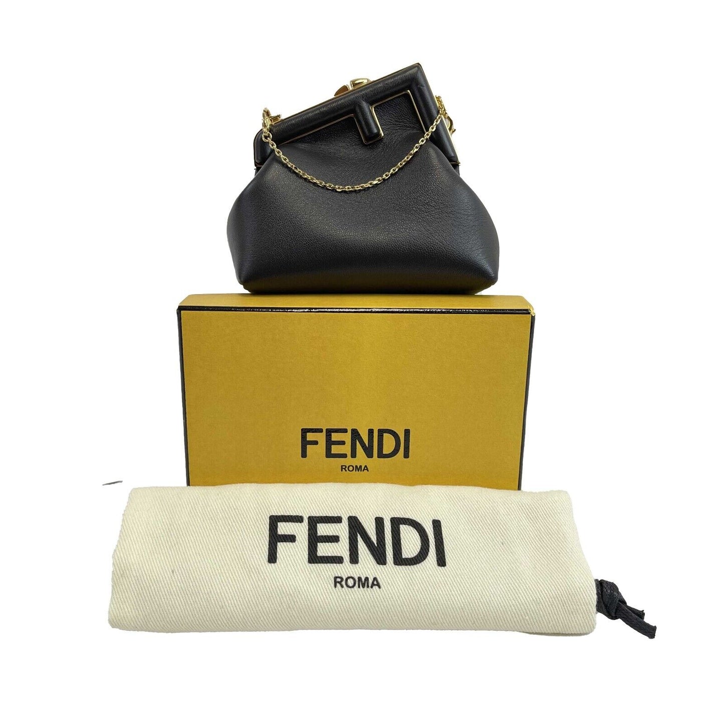 Fendi - NEW Nano Fendi First Charm Black Leather Chain Crossbody