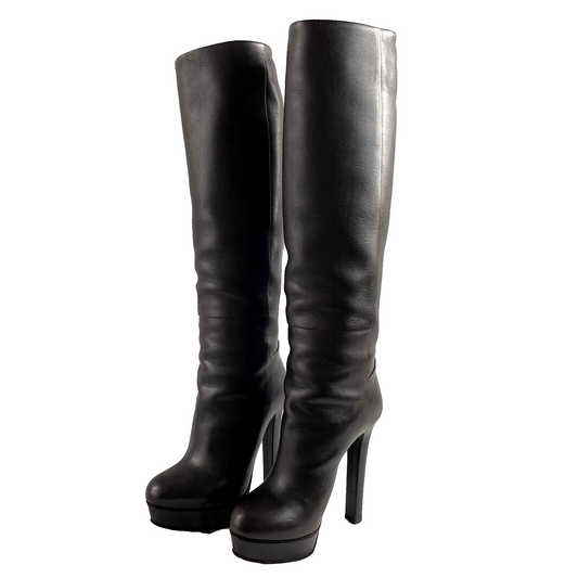 Gucci Leather Platform Knee High Boots IT 35.5 US 5.5 Brown