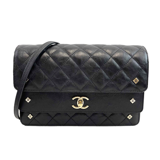 RARE Chanel Double Flap Pocket Medium CC Charm Black Handbag 2017