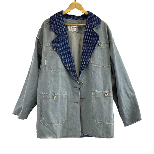 Chanel Excellent Denim Jean jacket 2020 denim blue 38 US 6 Raw Edge Coat