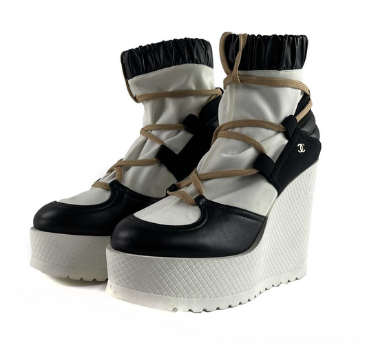 Chanel Runway Wedge Short Platform Boots 37