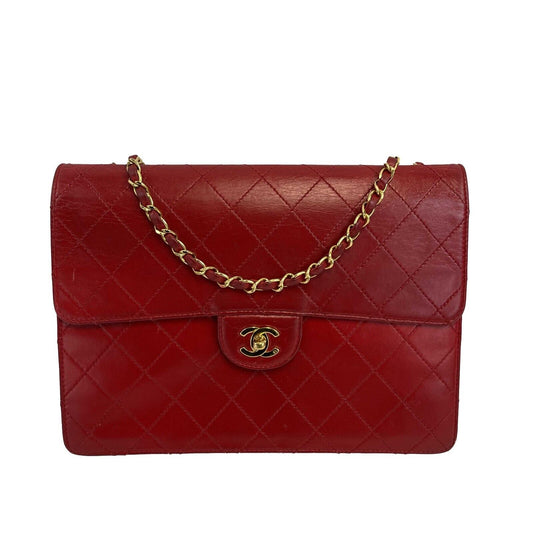 CHANEL - Vintage Jumbo CC Lambskin Single Flap Red Shoulder Bag