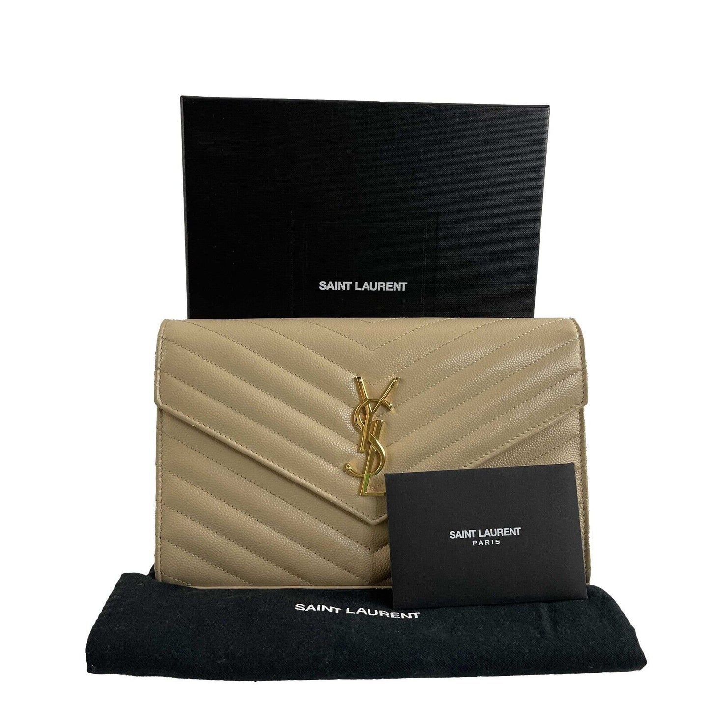 Saint Laurent - YSL Monogramme Grain de Poudre Wallet Chain / Beige Crossbody