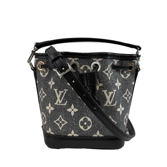 Louis Vuitton Monogram Jacquard Denim Nano Noe Gray Black Crossbody Bag NEW