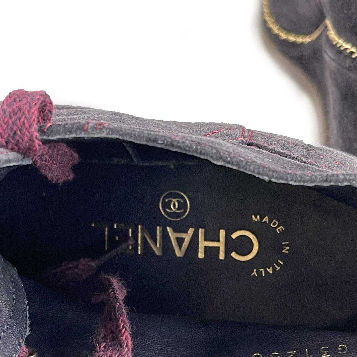 Chanel - Suede Chain Wedge - Dark Blue CC Boot - 37.5 US 7.5