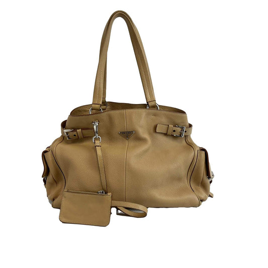 PRADA - Beige Vitello Diano Leather Tote w/ Pouch / Large Pocket