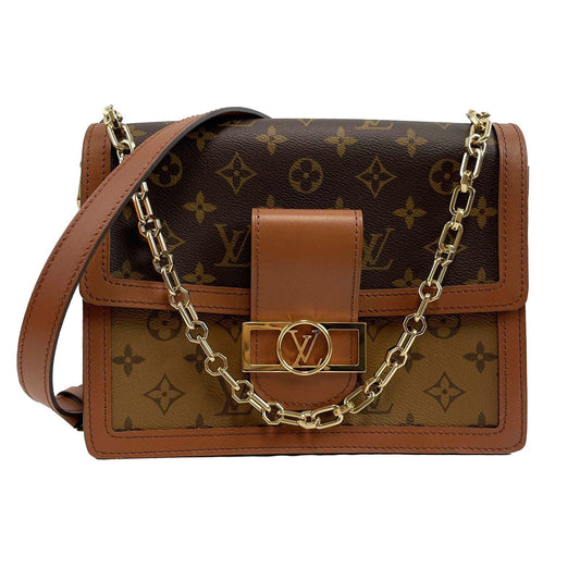 Louis Vuitton Dauphine Reverse Monogram Canvas Leather MM Brown Handbag NEW Box