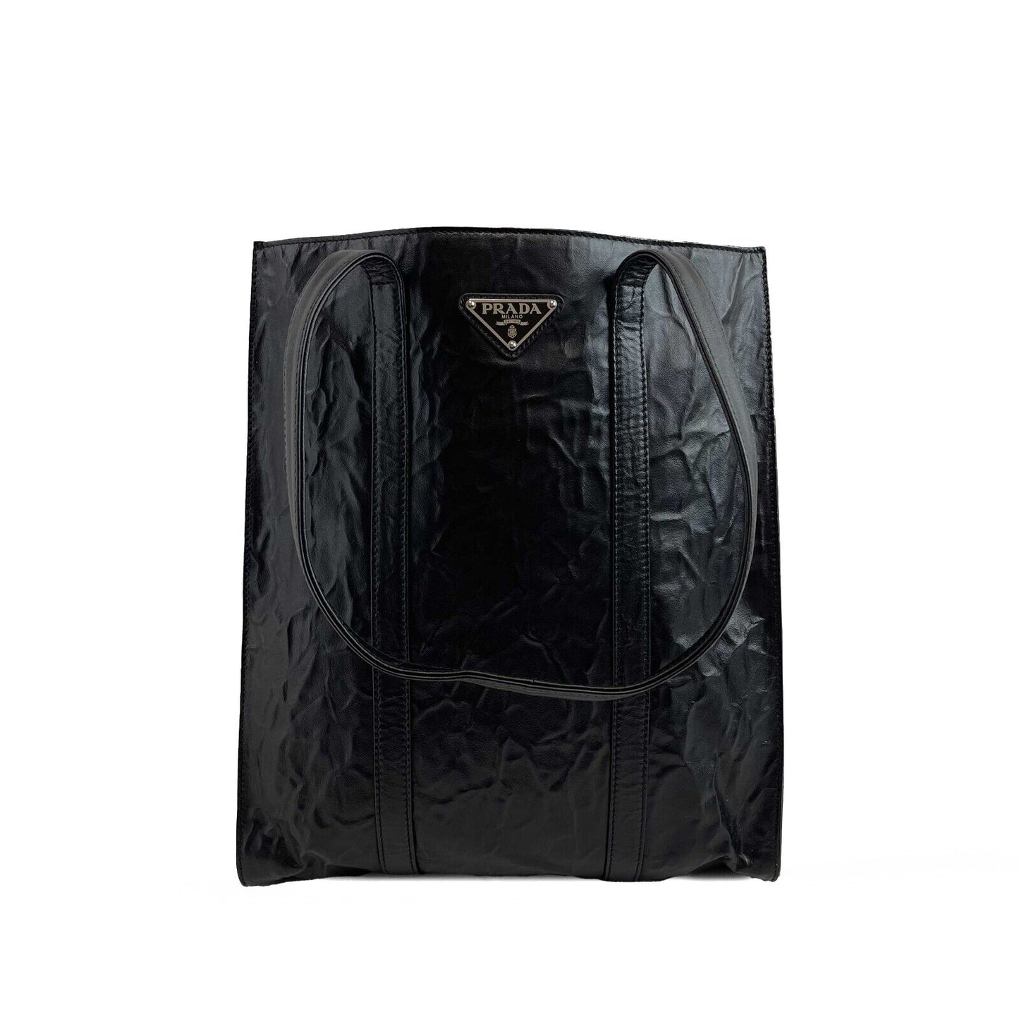 Prada - Pristine - Small Antique Nappa Shopping Leather Tote - Black - Handbag