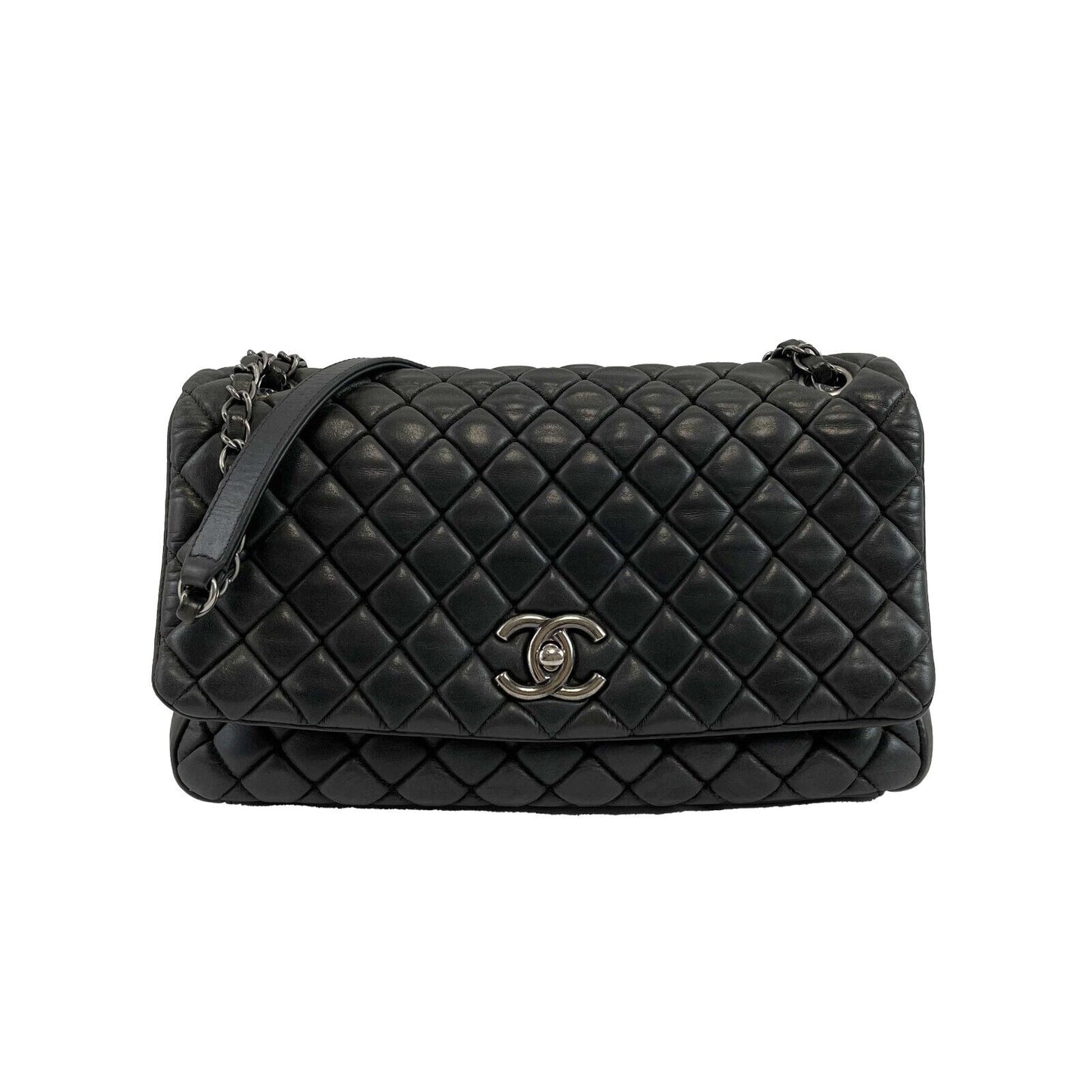 Chanel Bubble Flap Quilted Medium Flap CC Black Leather 2012