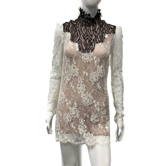 Lanvin Excellent Black And Cream Lace Cream, Black, Nude 34 US 4 Blouse