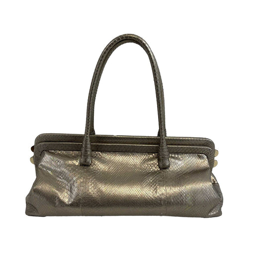 Bottega Veneta - Silver Iridescent Python Skin Top Handle Shoulder Bag