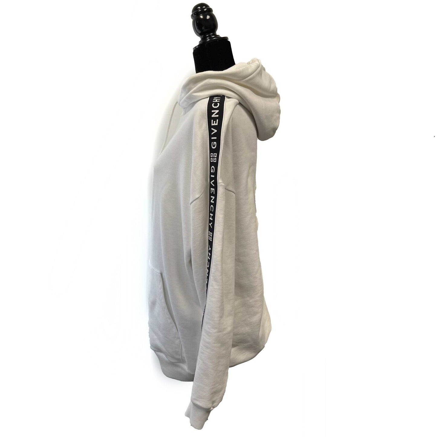 GIVENCHY - White Logo Tape - White / Black Hoodie - Size S