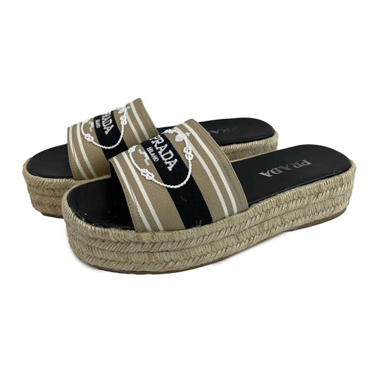Prada Excellent Corda Espadrille Slide Embroidered Strip Platform 39.5 US 9.5