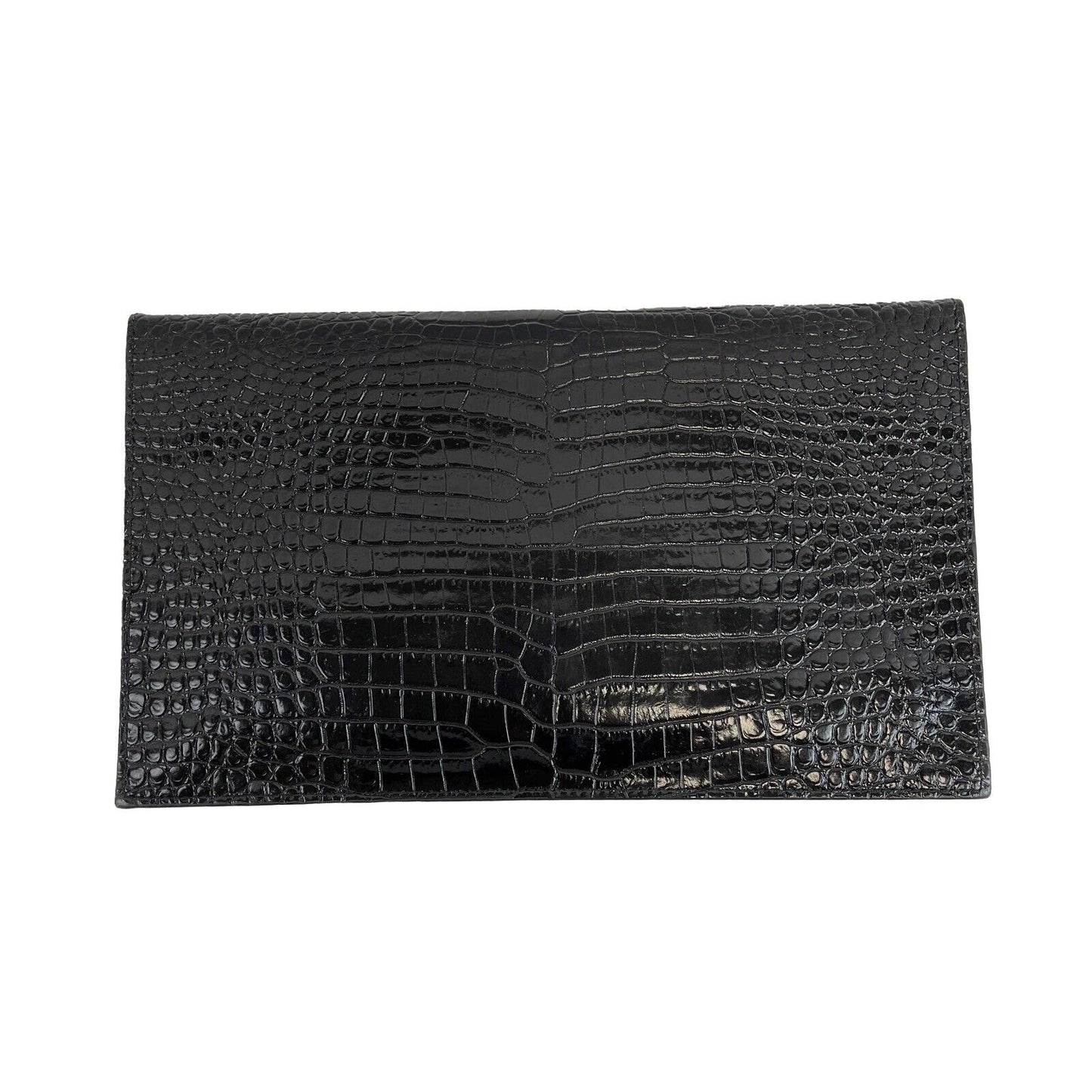Saint Laurent - Uptown Pouch - Black Patent Calfskin Leather Embossed Alligator