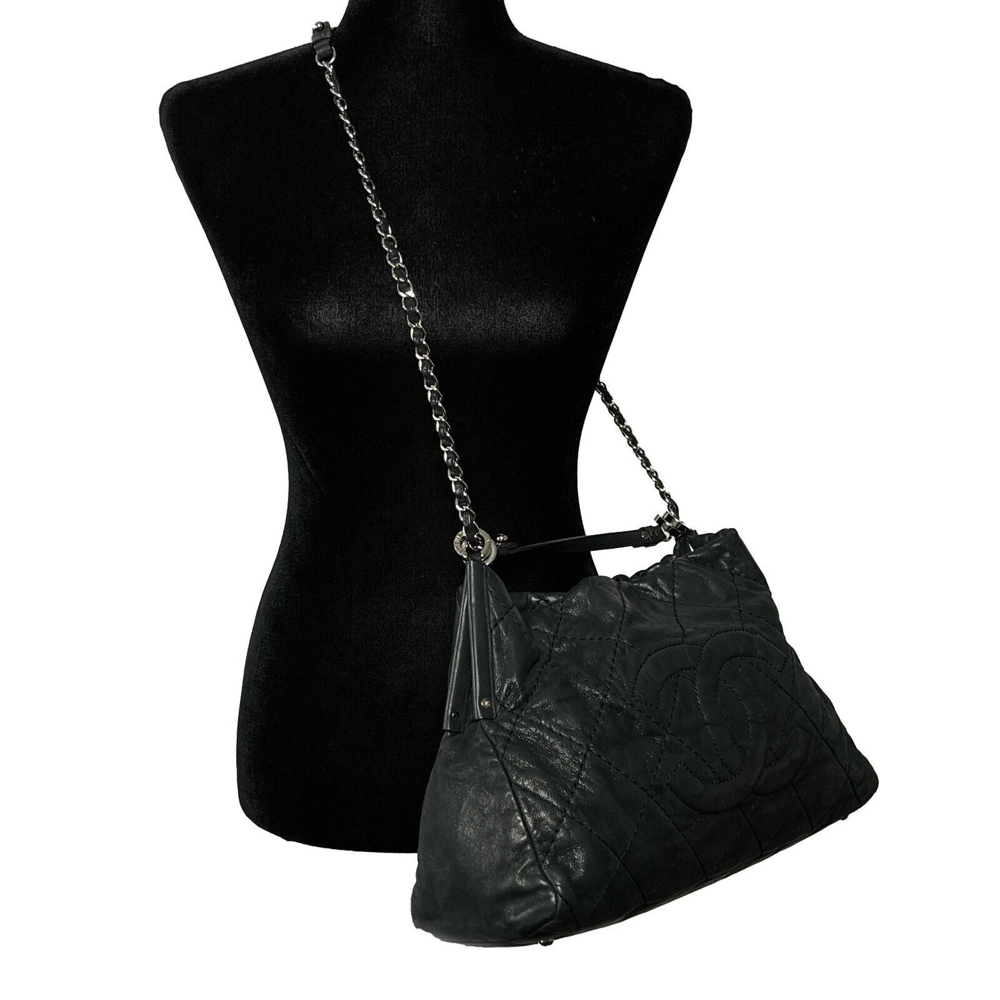 CHANEL - Sea Hit CC Iridescent Calfskin Medium Black Shoulder Bag