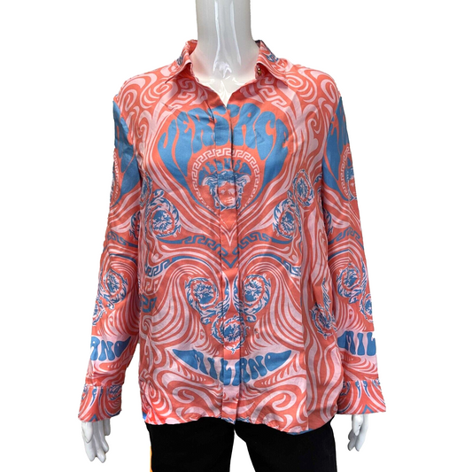 Versace Medusa Music Silk Pastel Pink & Blue Top - New w/ Tags