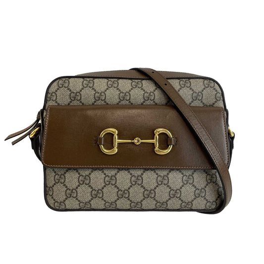 Gucci GG Supreme Horsebit 1955 Crossbody Shoulder Bag Brown Beige