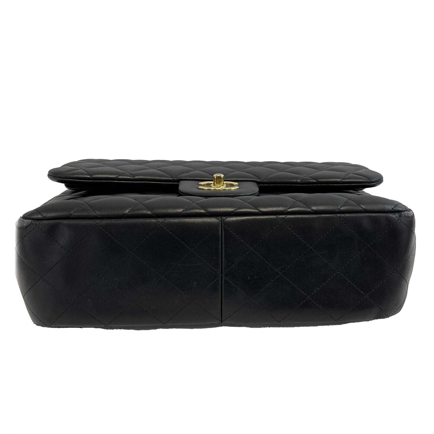 CHANEL - CC Lambskin Leather Quilted Jumbo Double Flap - Black Shoulder Bag