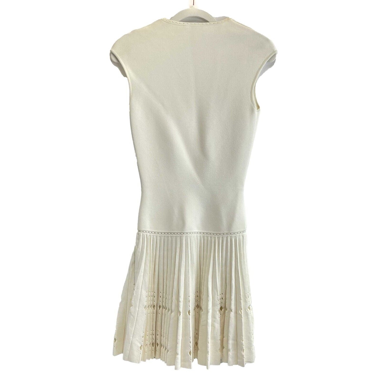 Alexander McQueen Cap-Sleeve Knit Cutout Plisse Cream XS US 0