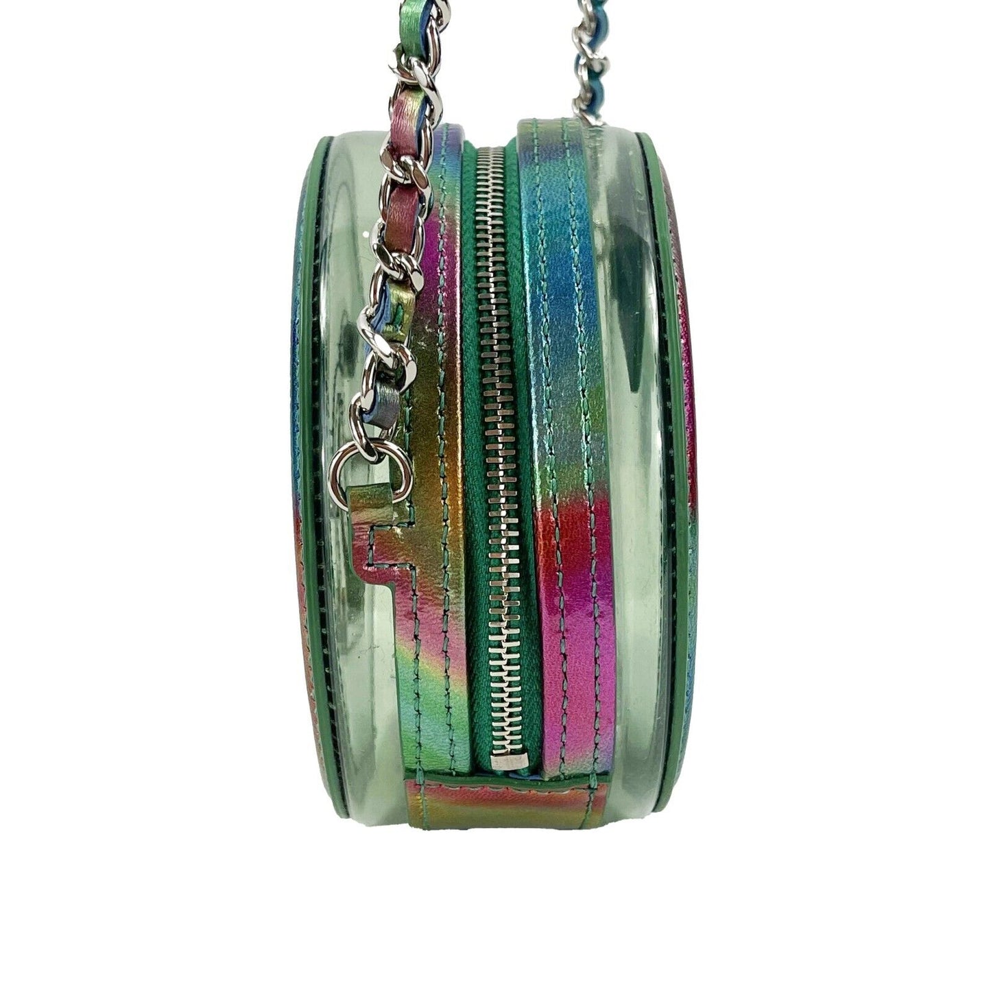 CHANEL - New w/ Tags - CC Rainbow PVC Round Mini Clutch with Chain Crossbody