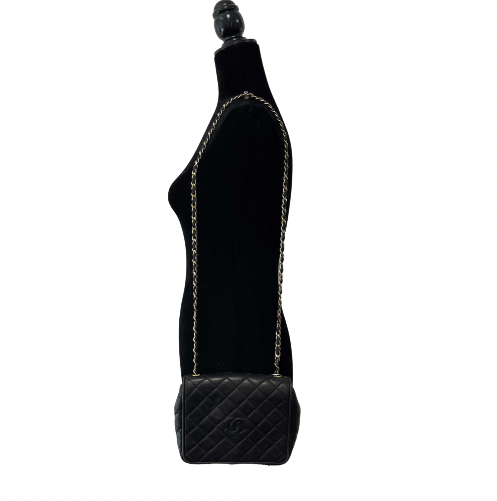 Chanel - Vintage Chanel Quilted Smal Black Leather Flap Crossbody