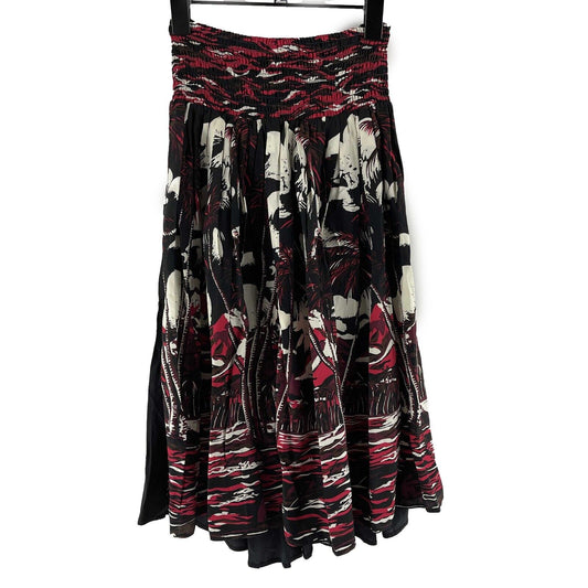 PRADA - Tropical Island Print Black Midi Printed Skirt - 38 US 2