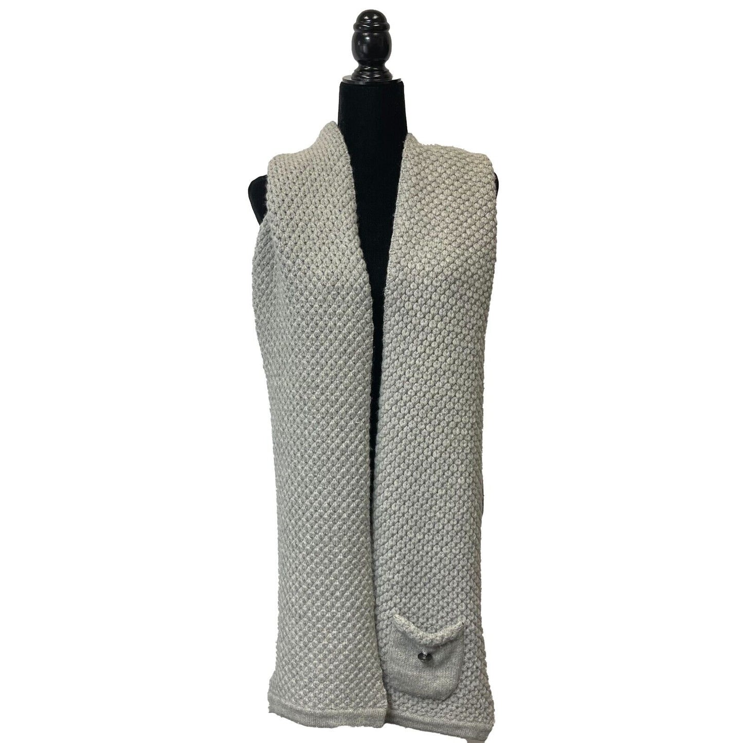 CHANEL - Muffler Cashmere Scarf - Light Grey w/ CC Pocket
