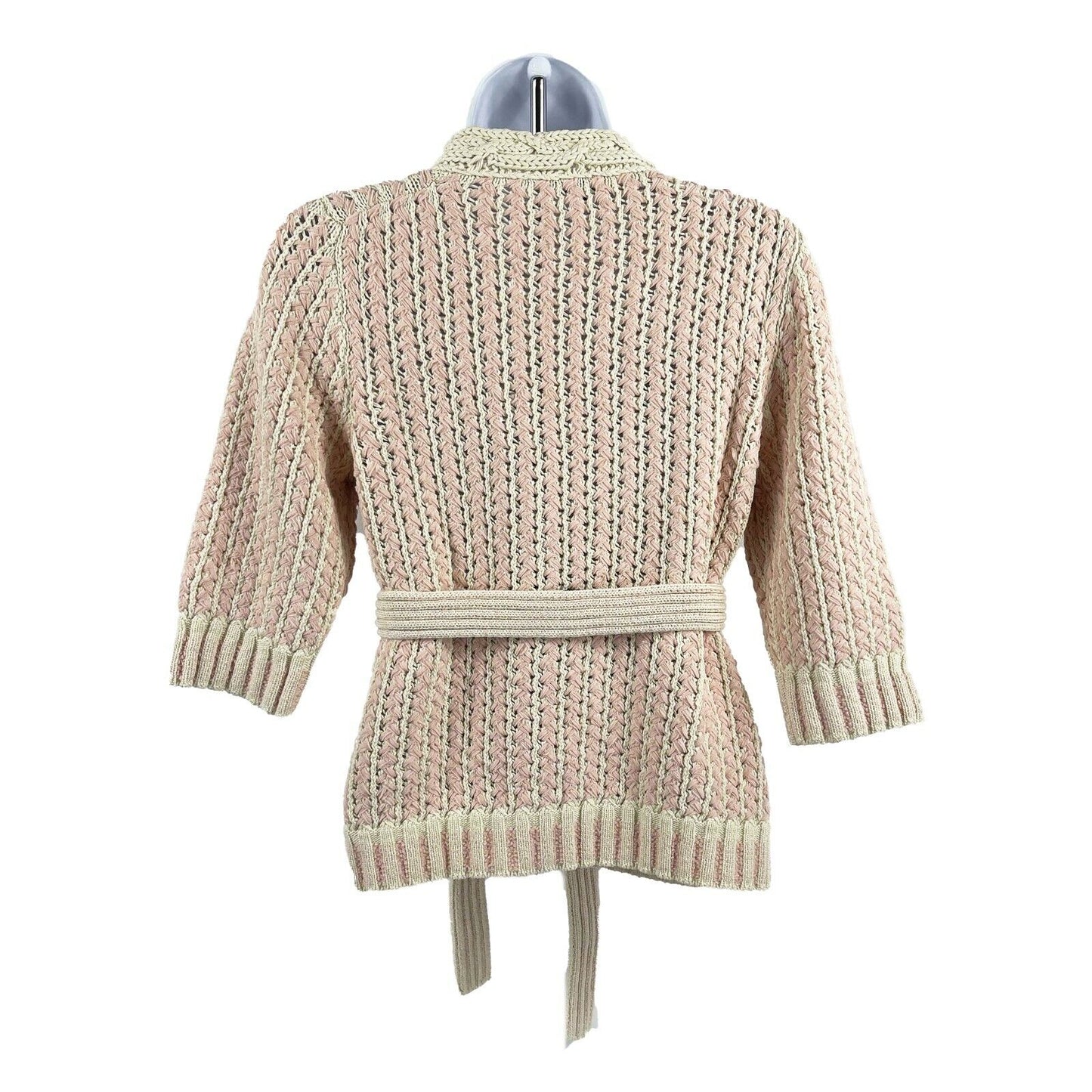 CHANEL -18P Cotton Blend Woven Knit Sweater - Pastel Pink / Ecru - 36 US 4