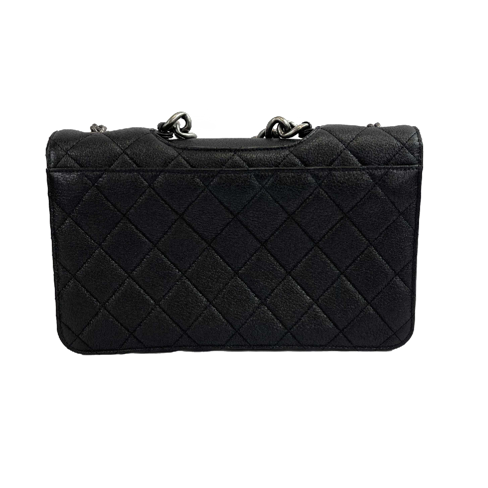 CHANEL - CC Large Single Flap Top Chain Strap Handle / Black Shoulder Bag - NEW