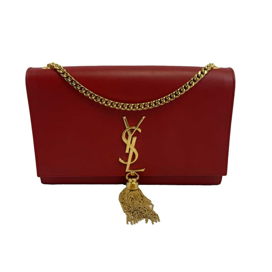 Saint Laurent- Kate Medium Red Leather YSL Chain Bag w/ Tassel Crossbody