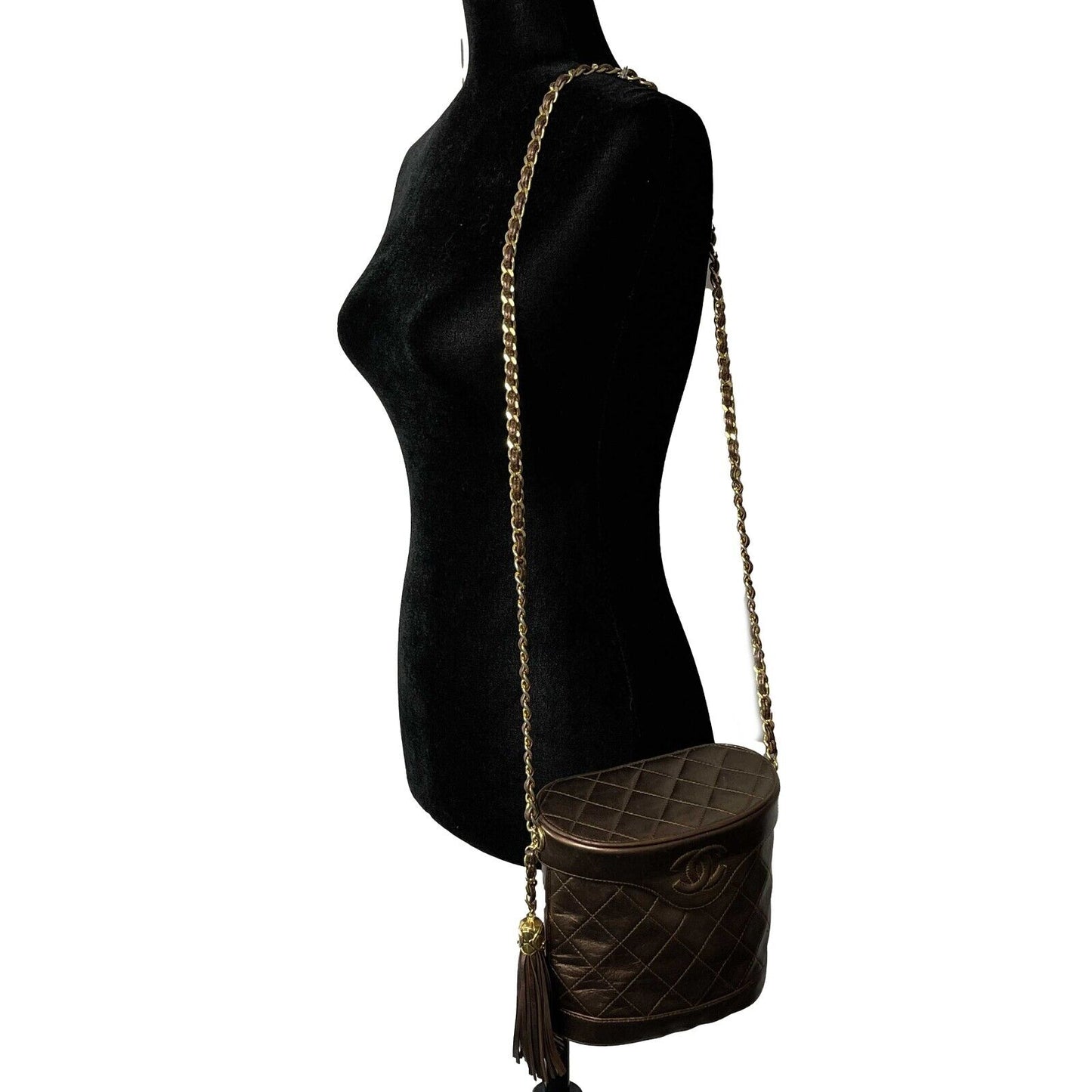 CHANEL - Excellent - Vintage Tassel Box Quilted - Metallic Bronze Crossbody