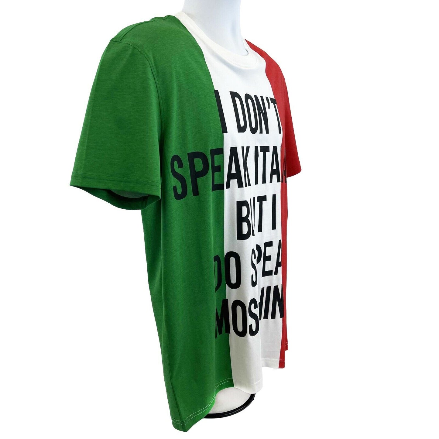Moschino Multicolor Italian Slogan T-Shirt - Red White Green - IT 48 - US Small