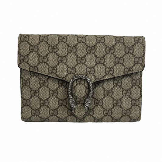 Gucci - Excellent Dionysus GG Canvas Supreme Clutch Crossbody - Beige / Silver