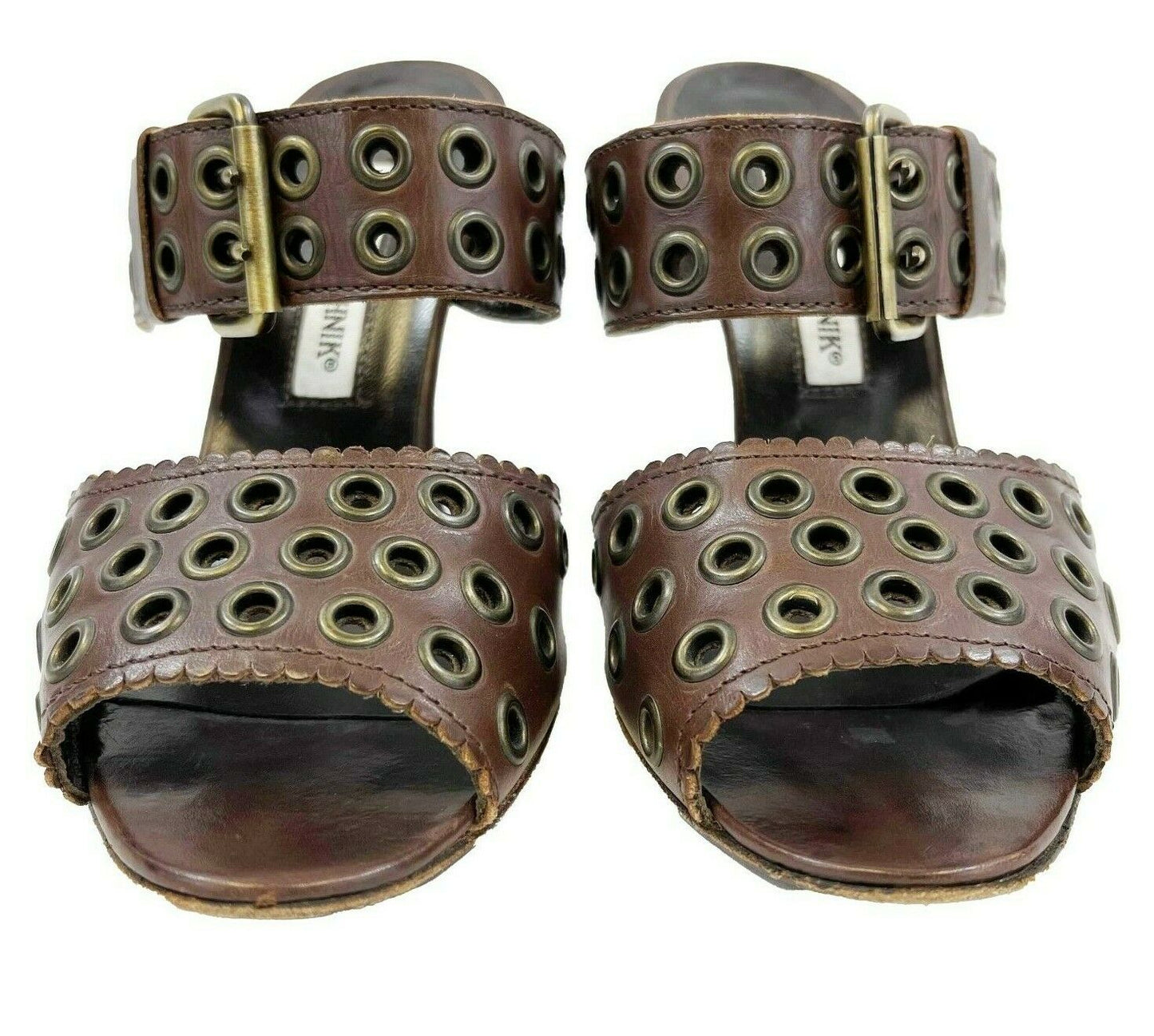 Manolo Blahnik - Leather Peep Toe Buckle Heeled Sandal - Brown - 36.5 US 6.5