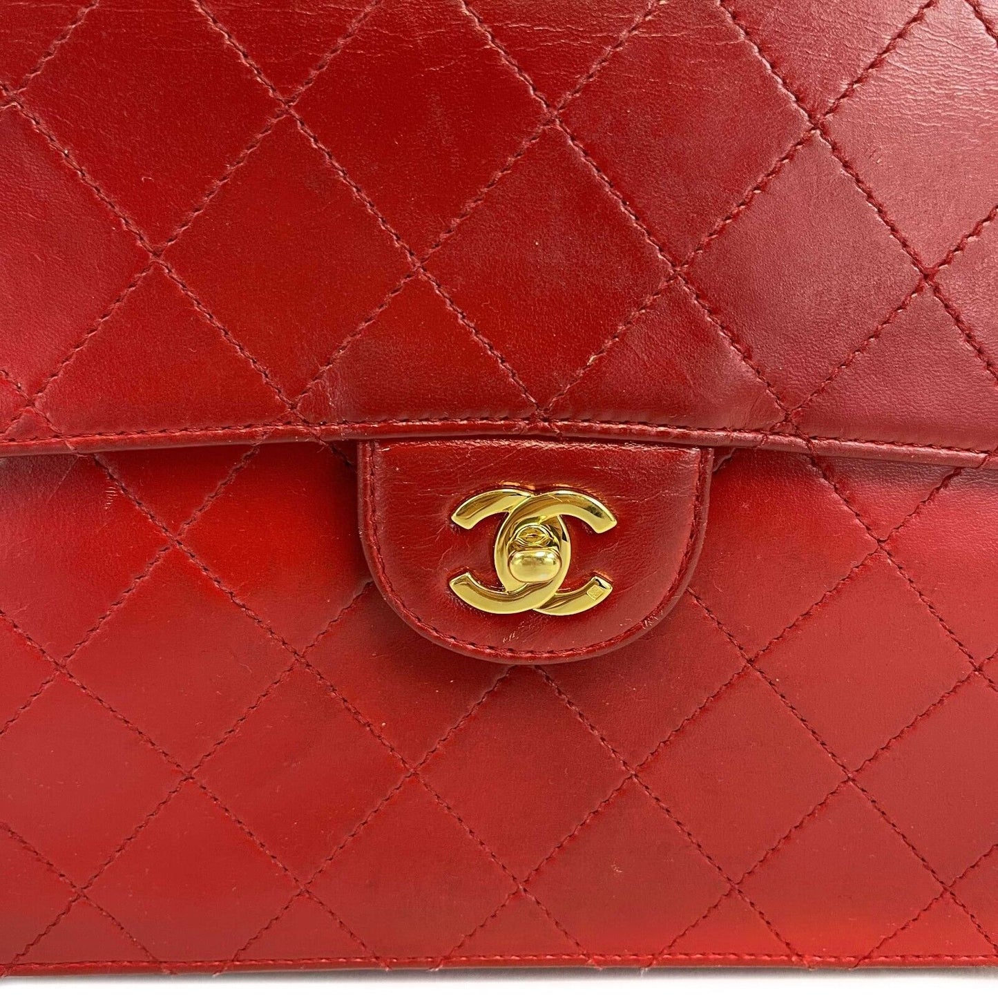 CHANEL - Vintage Jumbo CC Lambskin Single Flap Red Shoulder Bag